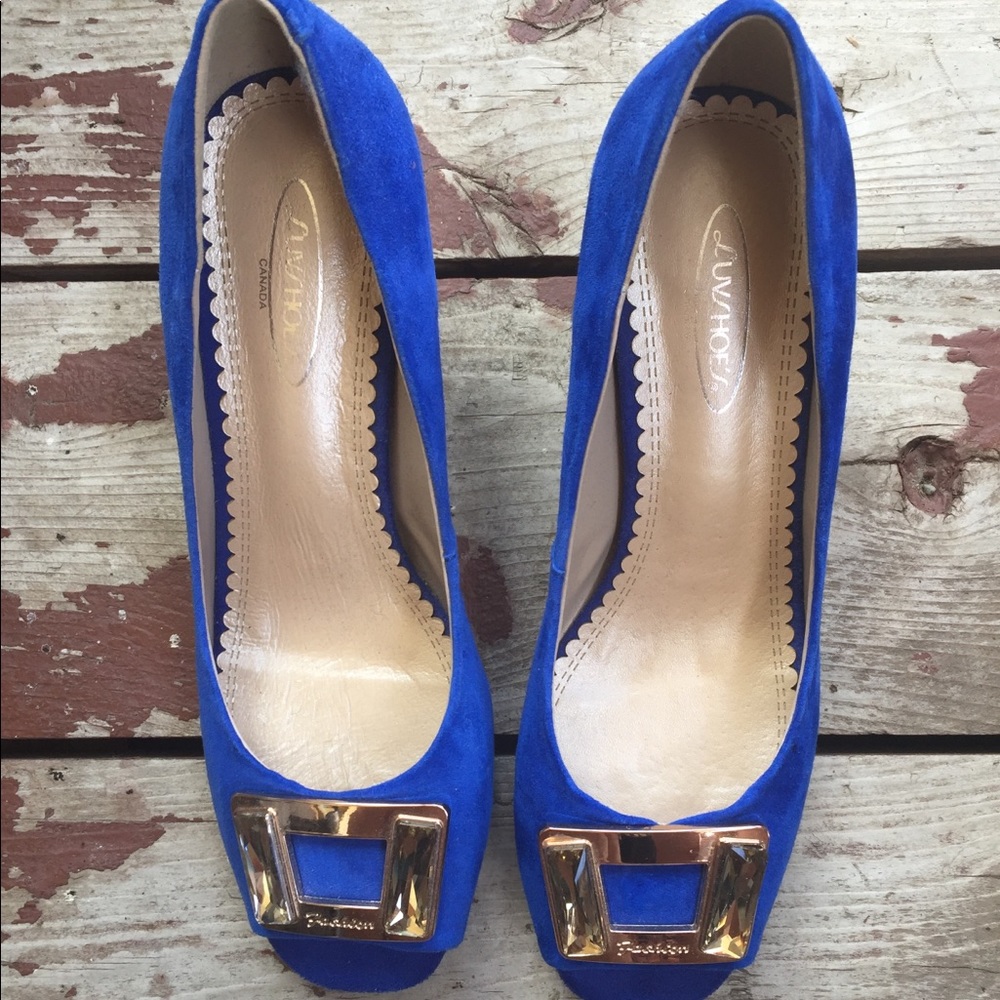 Blue suede high heels